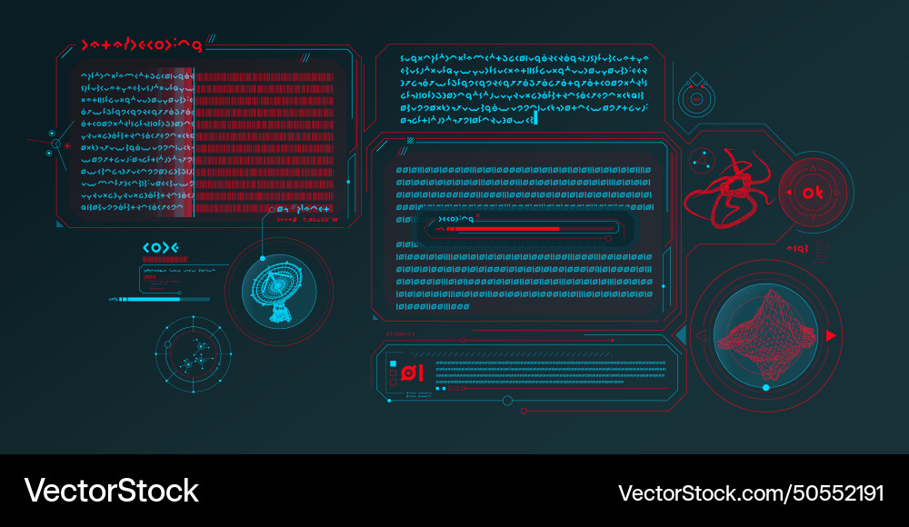 Sci-fi interface of data decoding program vector image
