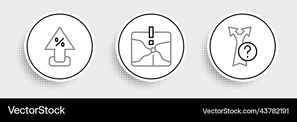 Set line arrow percent up and intersection Set line arrow percent up and intersection vector image