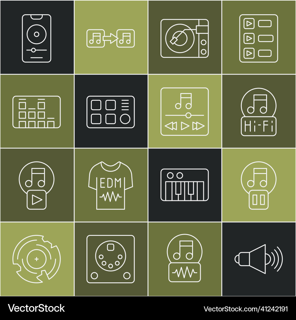 Set line speaker volume pause button music note Set line speaker volume pause button music note vector image
