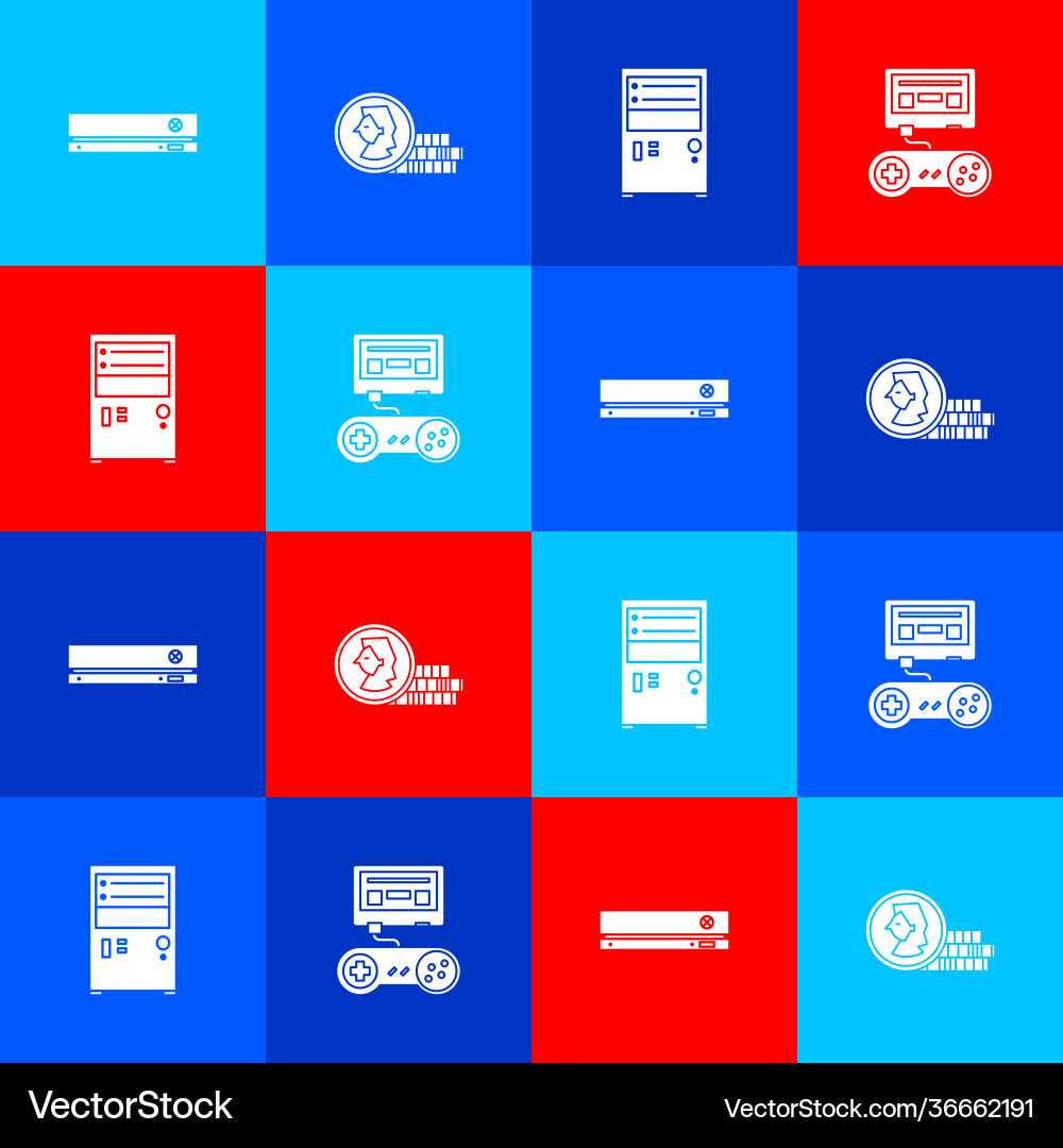 Set video game console coin for computer Vector Image