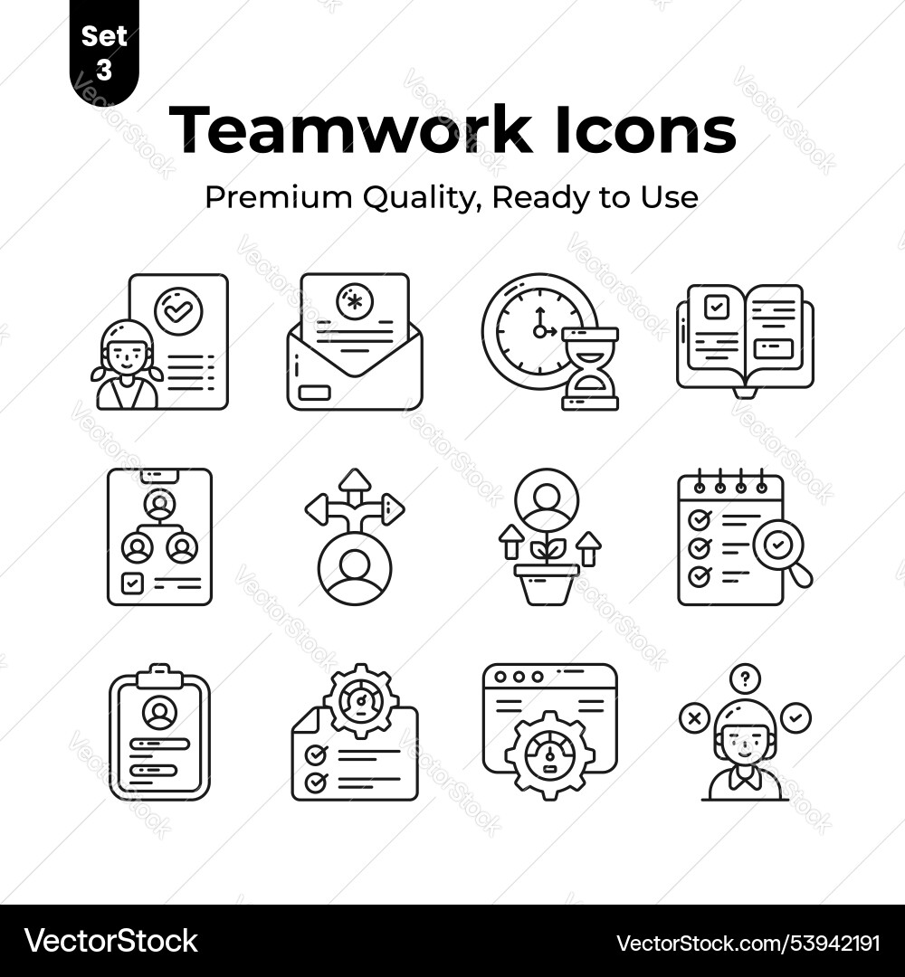 Teamwork icons set in customizable style ready Vector Image