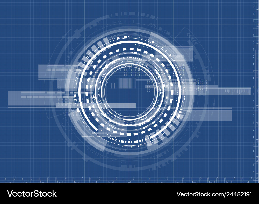 Technological interface future system blueprint Technological interface future system blueprint vector image