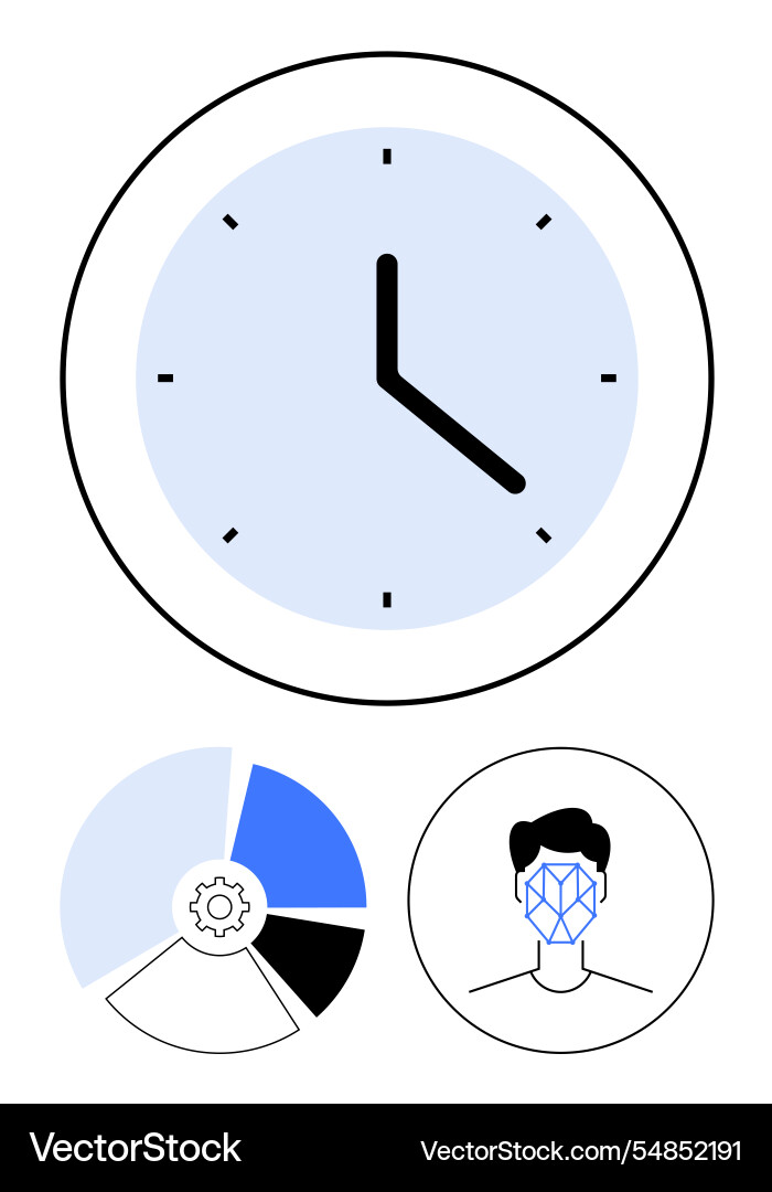 Time management concept with clock pie chart Time management concept with clock pie chart vector image