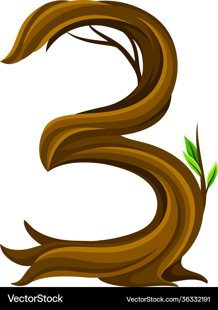 Woody number three arranged from branching tree Woody number three arranged from branching tree Vector Image