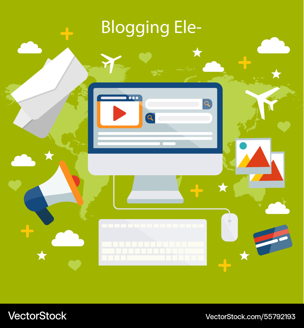 Computer background with blog elements in flat Vector Image
