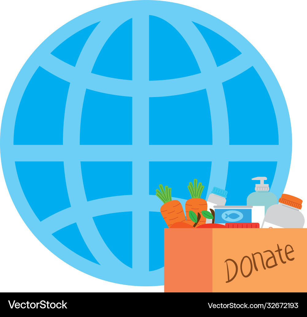 Global sphere with donate objects inside box Vector Image