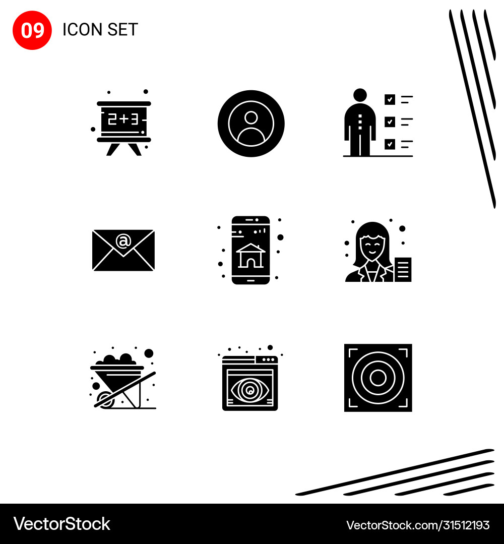Group 9 modern solid glyphs set for app inbox Vector Image