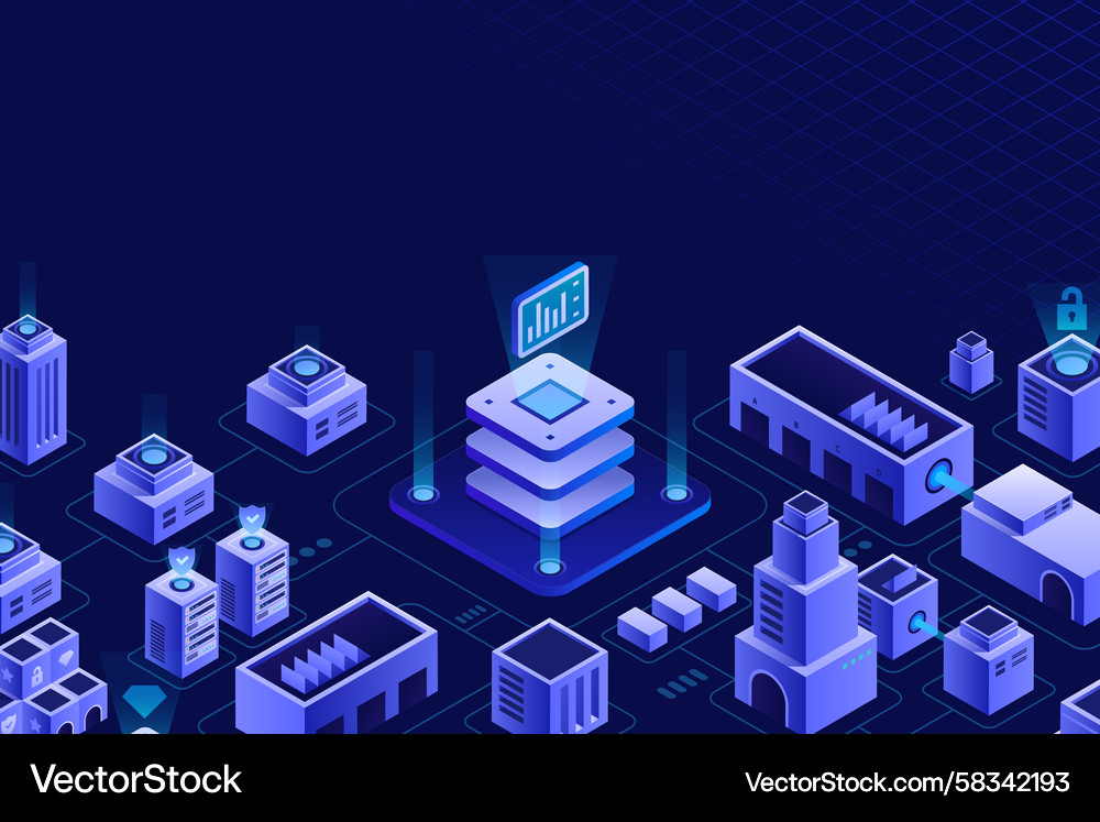 Isometric abstract composition of a blockchain Vector Image