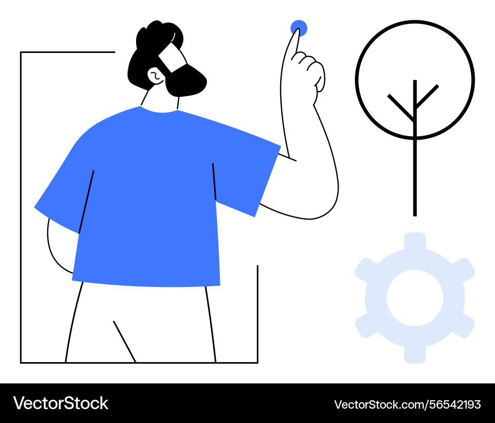 Man pointing at idea with simple tree Man pointing at idea with simple tree vector image
