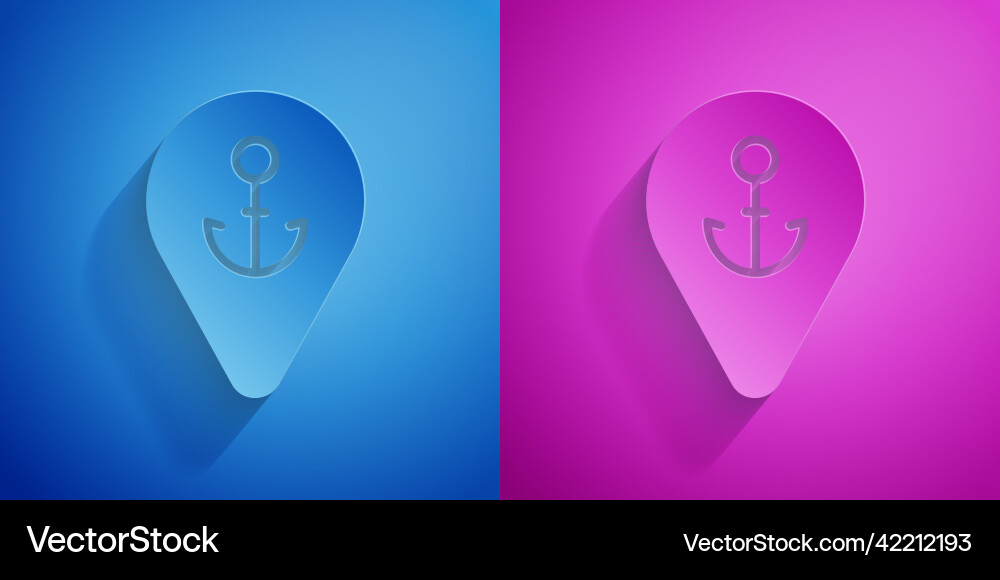 Paper cut map pointer with anchor icon isolated Paper cut map pointer with anchor icon isolated vector image