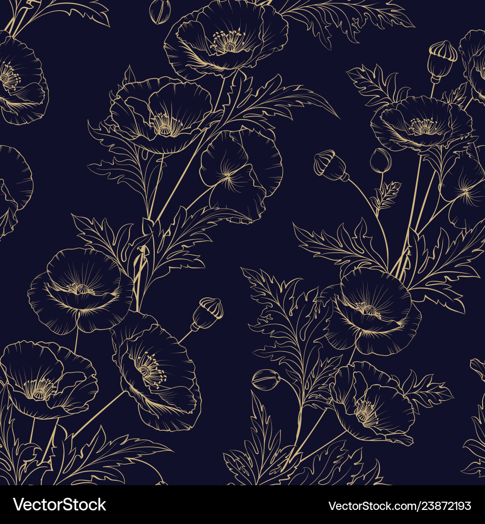 Seamless pattern of golden poppy flowers vector image