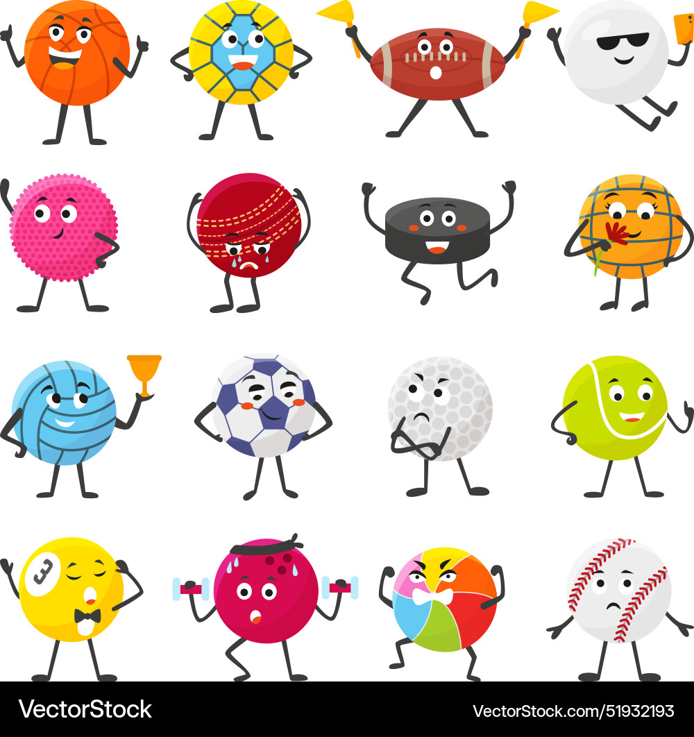 Sport ball characters funny emotional balls Sport ball characters funny emotional balls vector image