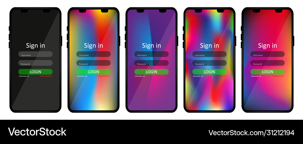 A set screens for logging in users vector image