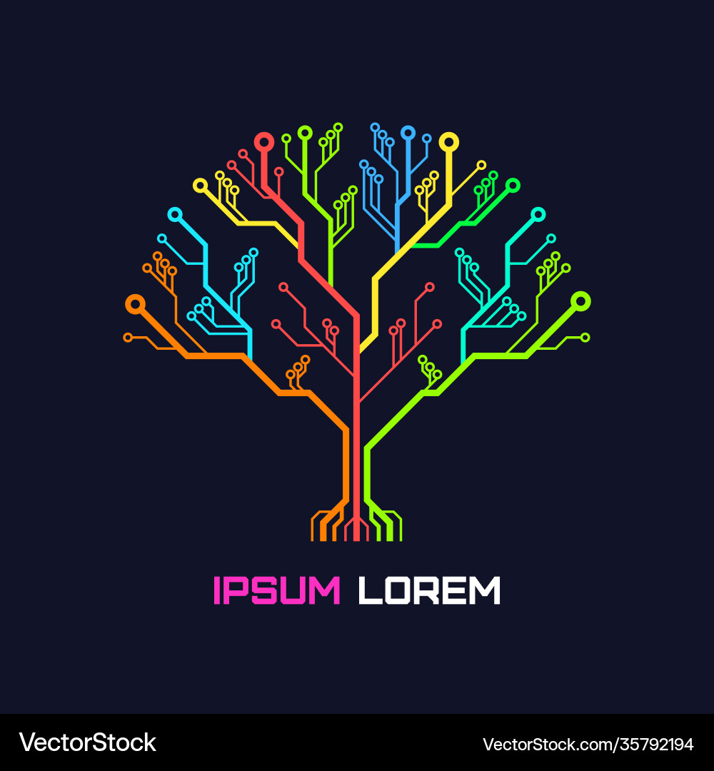 Circuit board pattern in form a tree vector image