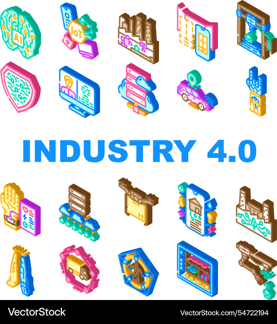 Industry 4 automation robotics icons set Industry 4 automation robotics icons set vector image
