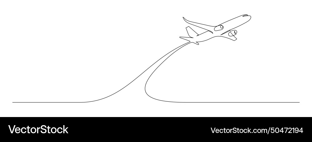 One continuous line drawing of airplane path One continuous line drawing of airplane path vector image
