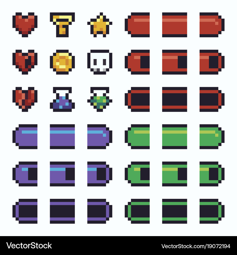 Pixel art ui elements Royalty Free Vector Image