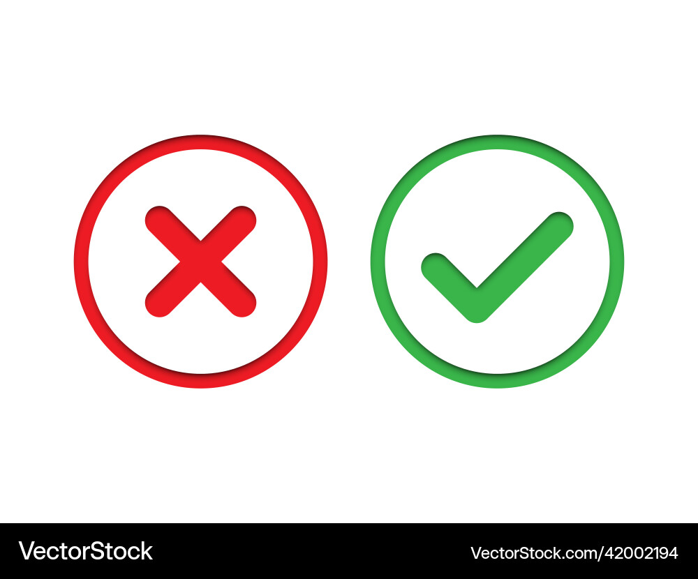 Red and green check mark set Red and green check mark set Vector Image