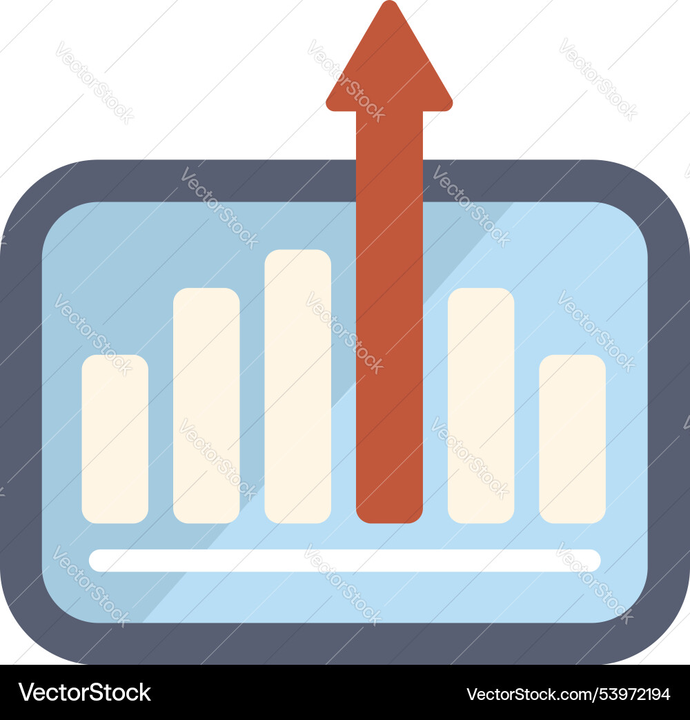 Red arrow going up on a tablet with bar chart Red arrow going up on a tablet with bar chart vector image