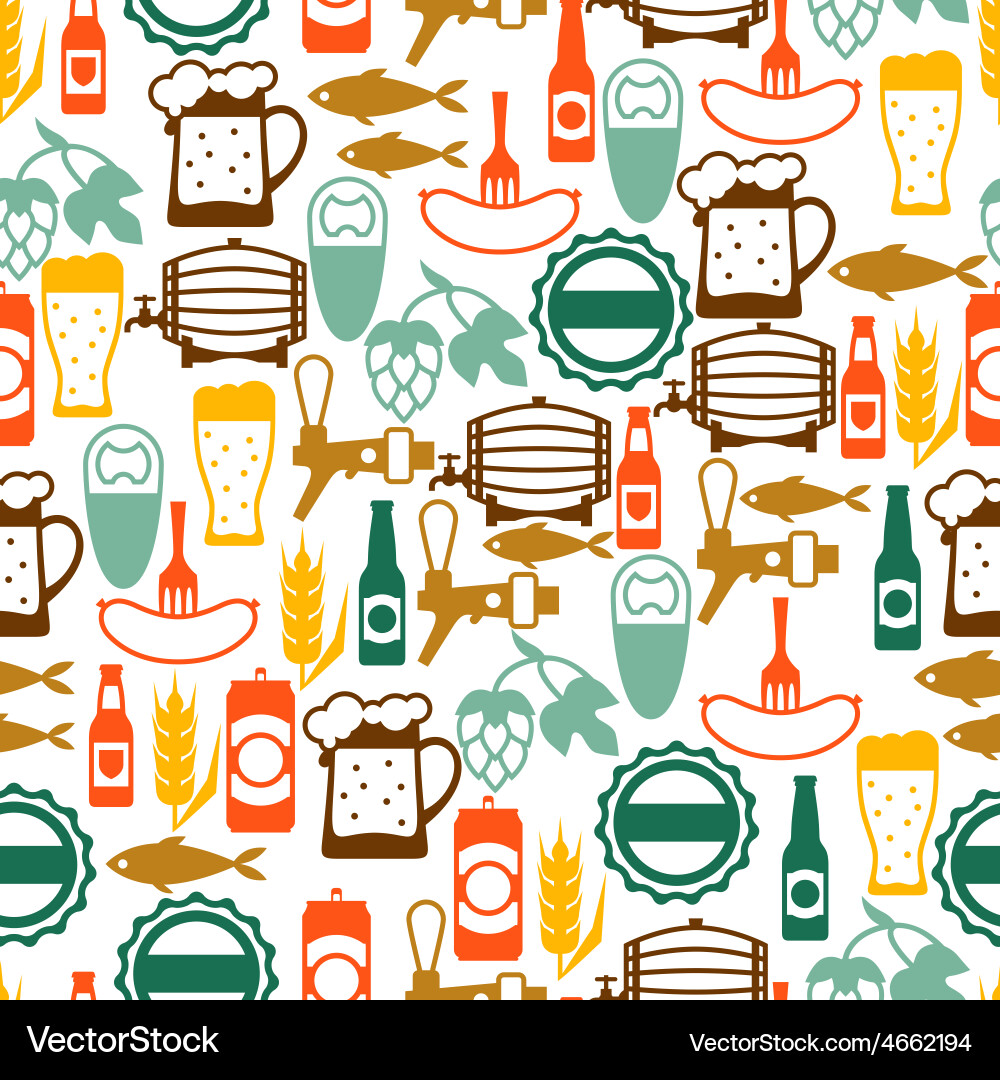 Seamless pattern with beer icons and objects Vector Image