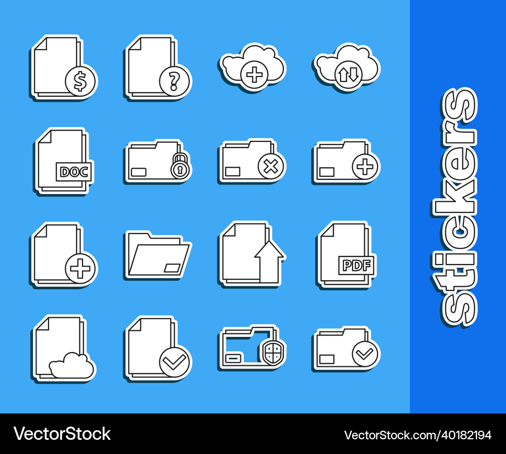 Set line document folder and check mark pdf file Set line document folder and check mark pdf file vector image