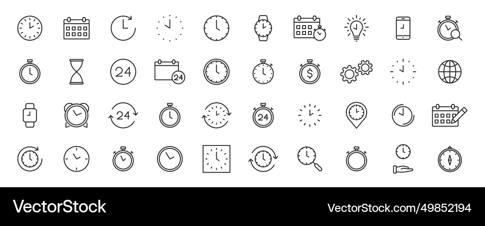 Set of 40 time and clock web icons in line style Vector Image