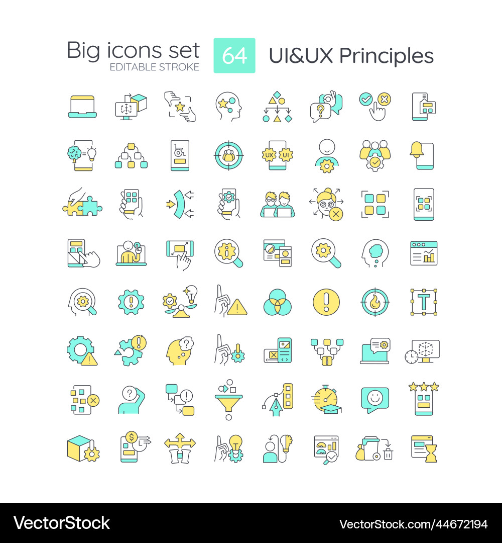 Ui ux principles rgb color big icons set Ui ux principles rgb color big icons set Vector Image