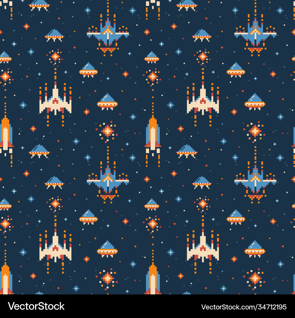 8-bit Space Arcade Pattern vector image