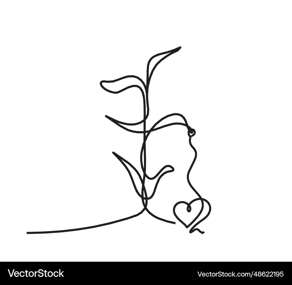 Abstract sprout with heart as line drawing Vector Image