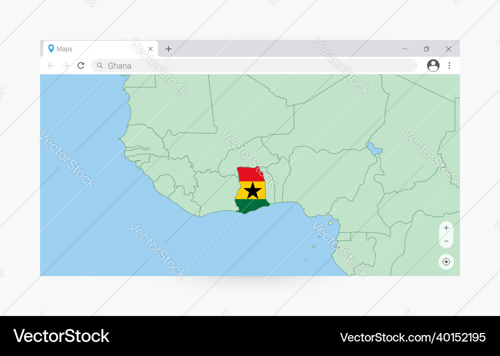 Browser window with map of ghana searching vector image