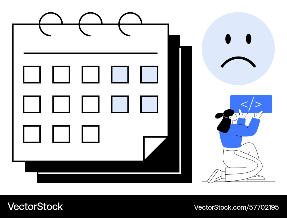 Calendar with highlighted dates sad face emoticon vector image