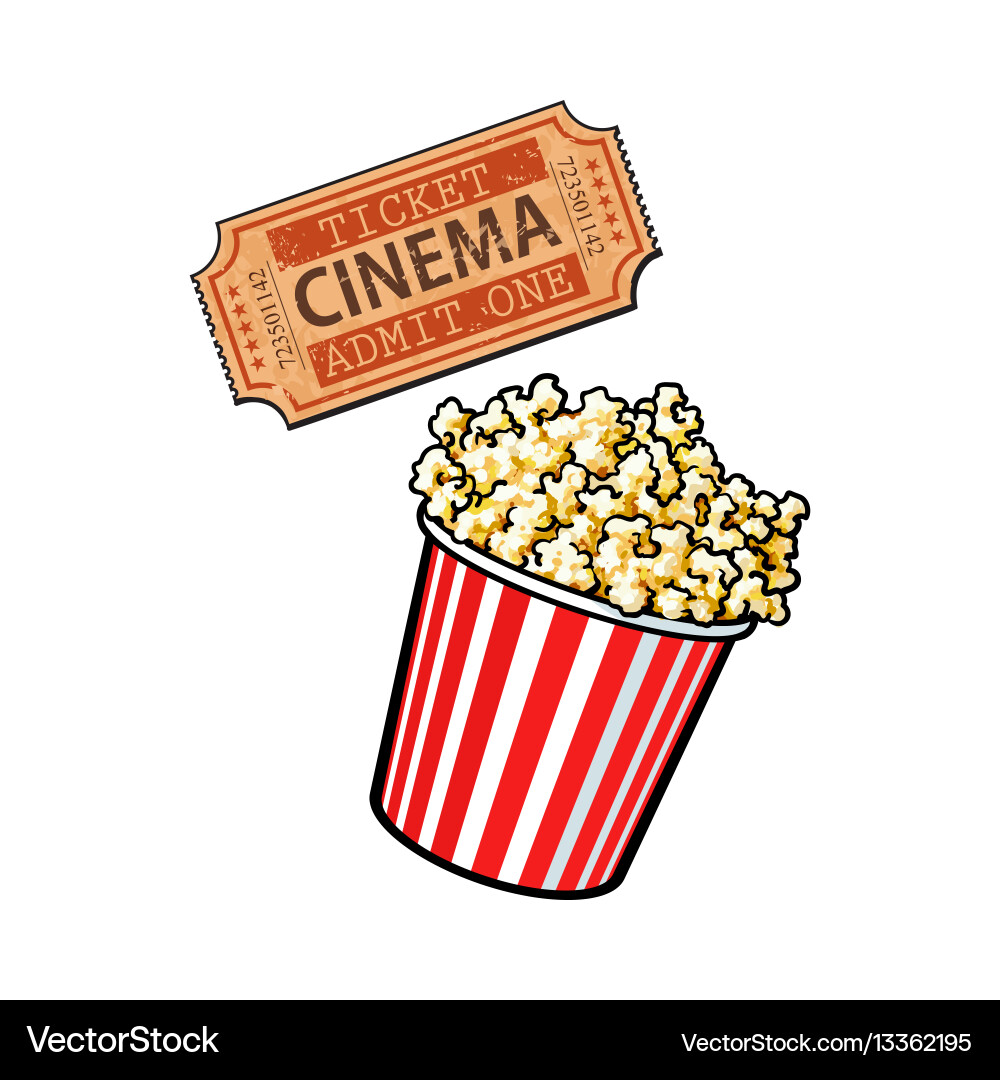 Cinema objects - popcorn bucket and retro style vector image