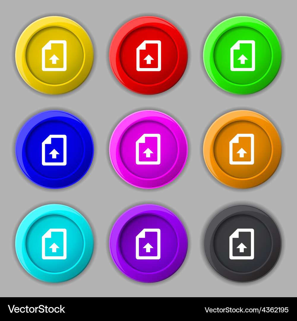 Export upload file icon sign symbol on nine round vector image