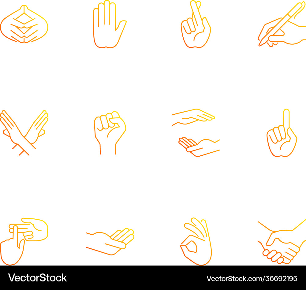 Hand gestures gradient linear icons set Hand gestures gradient linear icons set vector image