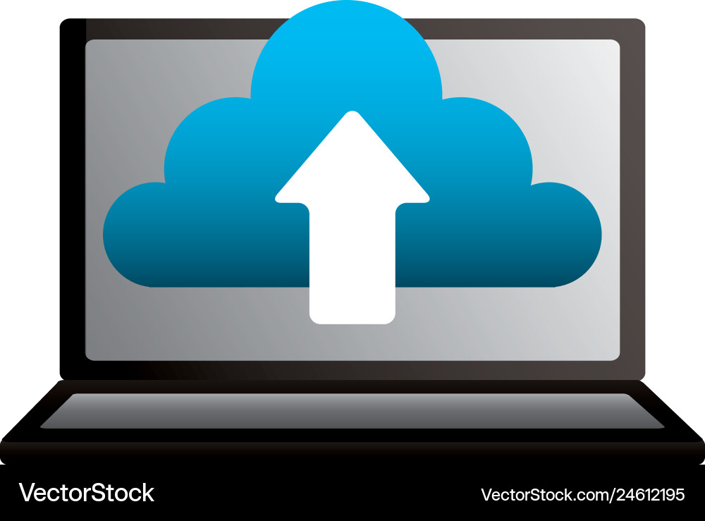 Laptop cloud computing upload data vector image