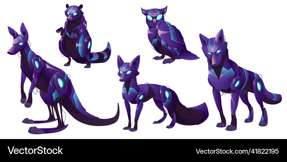 Mechanical animals fox wolf owl raccoon robots Vector Image