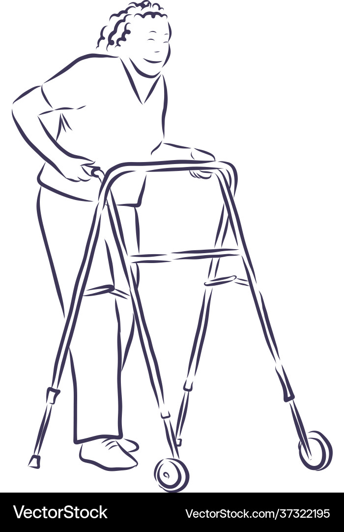Old man using a walker while walking away Old man using a walker while walking away vector image