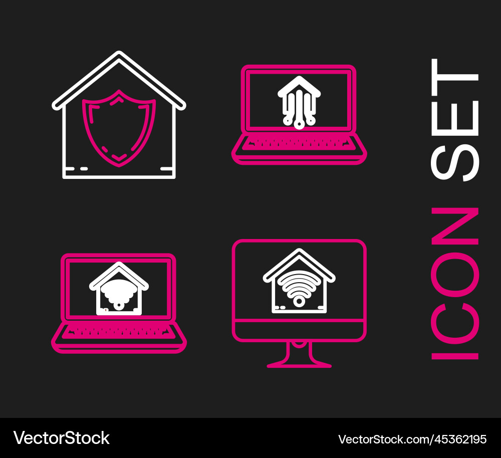 Set line computer monitor with smart home wi Set line computer monitor with smart home wi Vector Image