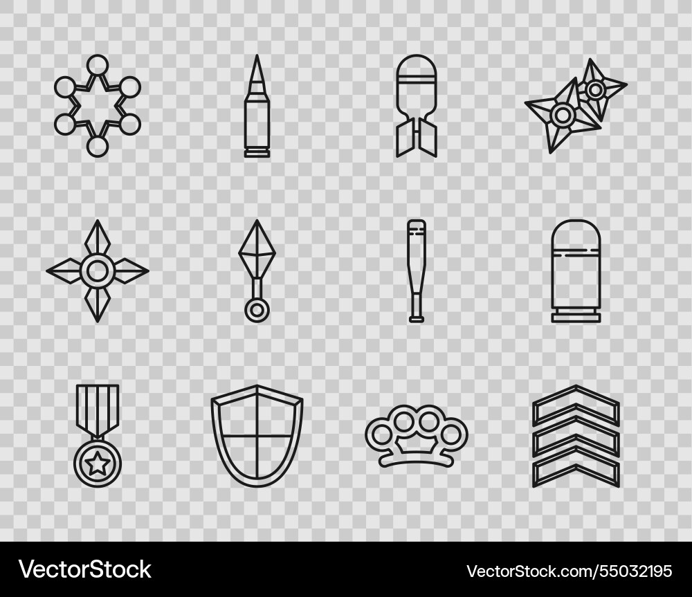 Set line military reward medal rank aviation bomb Set line military reward medal rank aviation bomb vector image