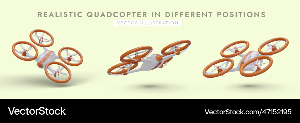 Set of realistic quadcopters in different Vector Image