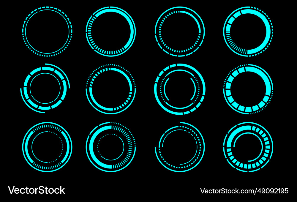 Set of sci fi blue circle user interface elements Set of sci fi blue circle user interface elements vector image