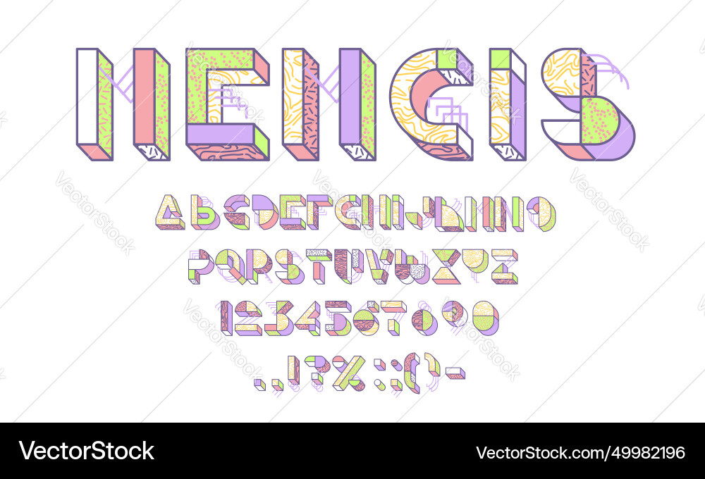 3d block font memphis type geometric typeface 3d block font memphis type geometric typeface vector image