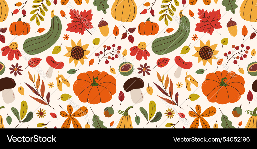 Autumnal seamless pattern with various Autumnal seamless pattern with various vector image