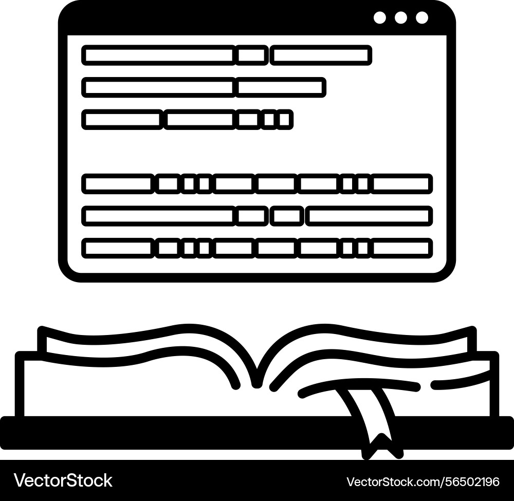 Computer monitor with a book open on the right Vector Image