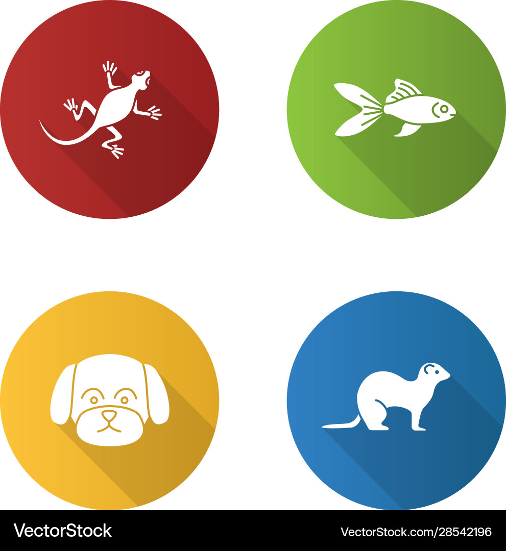 Haustiere flaches Design lange Schatten Glyph-Symbole Set Haustiere flaches Design lange Schatten Glyph-Symbole Set vektorbild