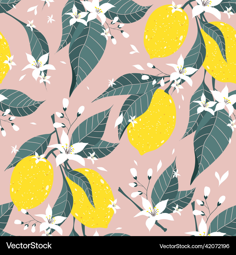 Lemon branch seamless pattern citrus fruit Vector Image
