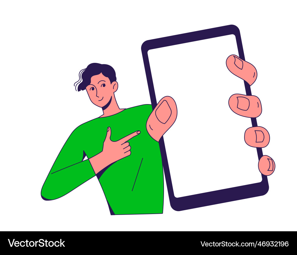 Man with smartphone empty screen mobile phone vector image