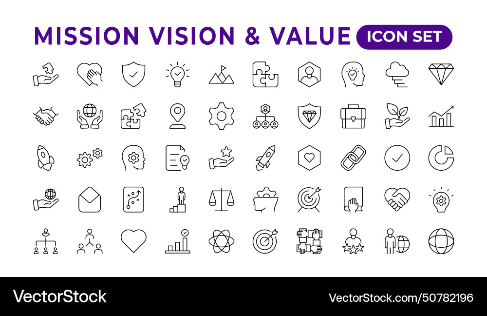 Mission vision amp value icon set outline Vector Image