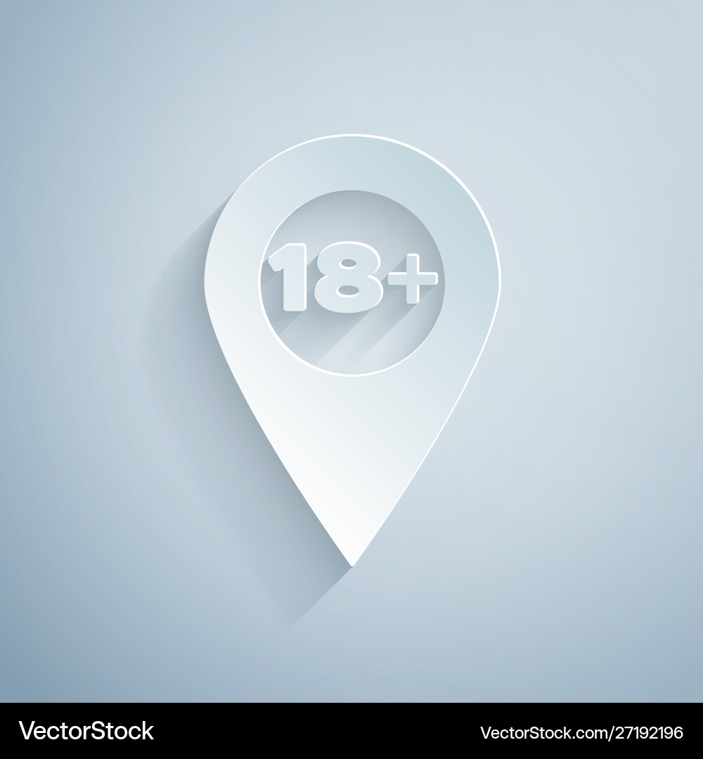 Paper cut map pointer with 18 plus icon isolated Paper cut map pointer with 18 plus icon isolated Vector Image