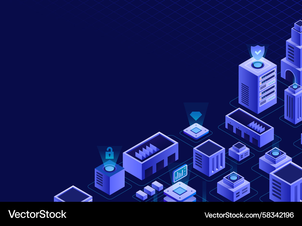 Secure blockchain data and information isometric Vector Image
